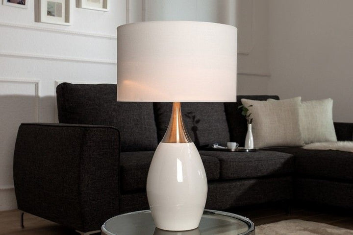Lampe de table moderne CARLA 60cm blanc argent avec abat-jour en lin - 37006