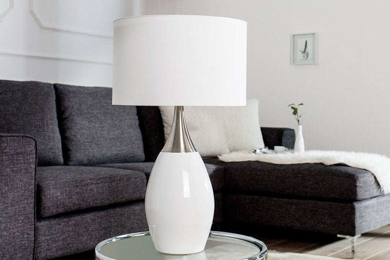 Lampe de table moderne CARLA 60cm blanc argent avec abat-jour en lin - 37006