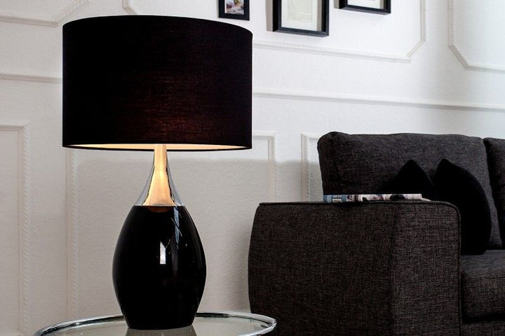 Lampe de table moderne CARLA 60cm noir argent avec abat-jour en lin - 37005