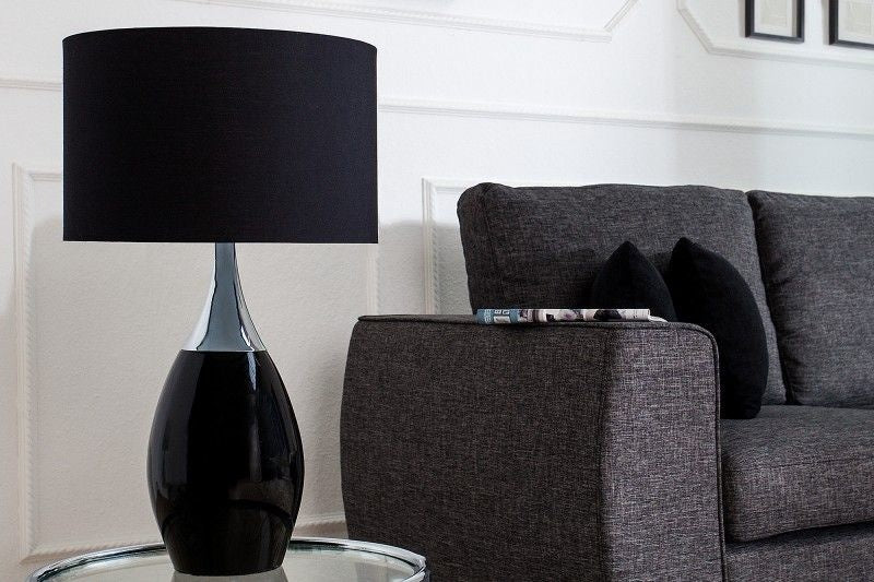 Lampe de table moderne CARLA 60cm noir argent avec abat-jour en lin - 37005