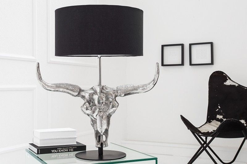Lampe de table extravagante EL TORO 68cm lampe de table tête de taureau noire - 38321