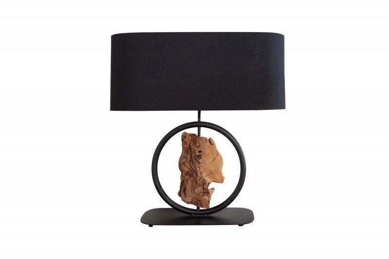 Lampe de table design ELEMENTS 58cm abat-jour en coton noir socle bois massif - 40399