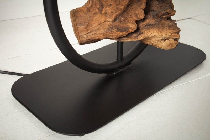 Lampe de table design ELEMENTS 58cm abat-jour en coton noir socle bois massif - 40399