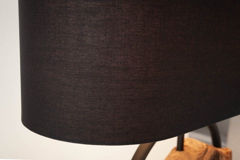 Lampe de table design ELEMENTS 58cm abat-jour en coton noir socle bois massif - 40399