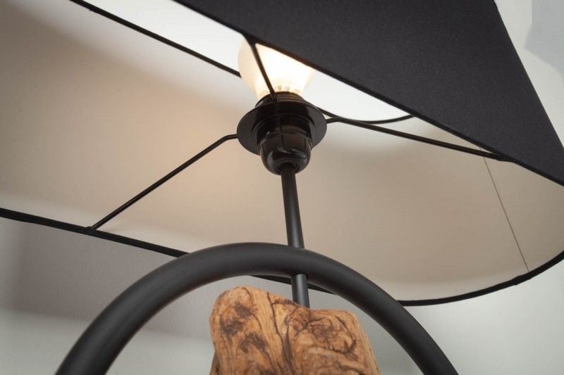 Lampe de table design ELEMENTS 58cm abat-jour en coton noir socle bois massif - 40399