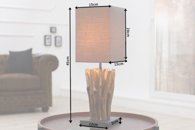Lampe de table faite main en bois flotté EUPHORIA 45cm marron avec abat-jour en lin - 36966
