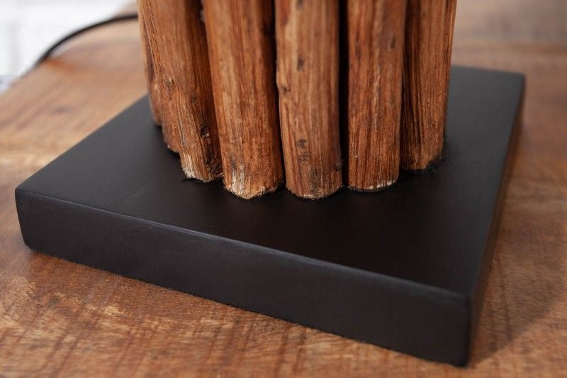 Lampe de table faite main en bois flotté EUPHORIA 45cm marron avec abat-jour en lin - 36966