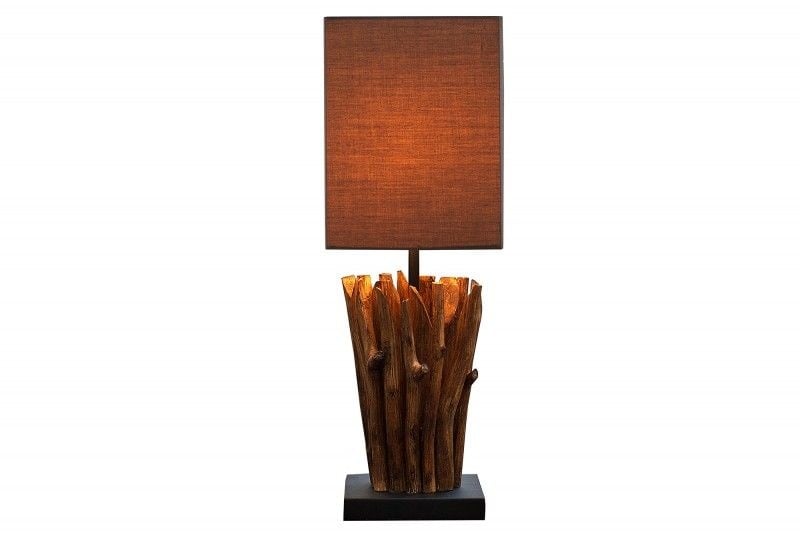Lampe de table faite main en bois flotté EUPHORIA 45cm marron avec abat-jour en lin - 36966