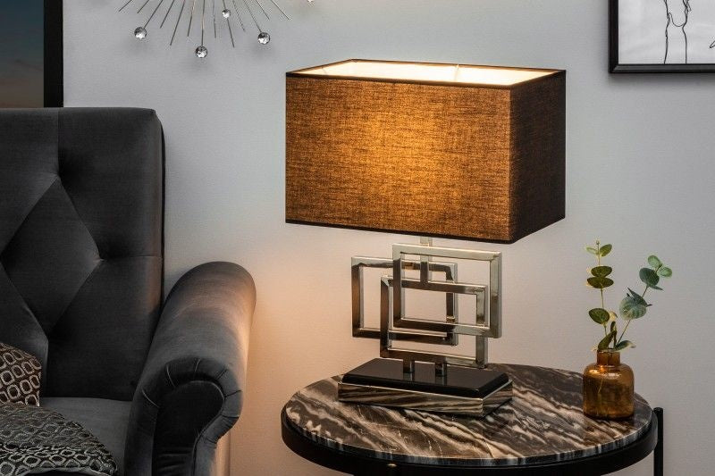 Lampe de table moderne ATLANTIS 56cm abat-jour en tissu argenté lampe en marbre noir - 39097