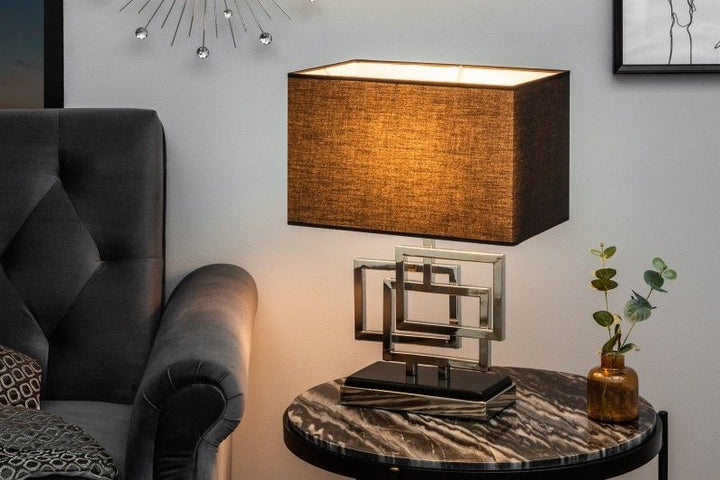 Lampe de table moderne ATLANTIS 56cm abat-jour en tissu argenté lampe en marbre noir - 39097