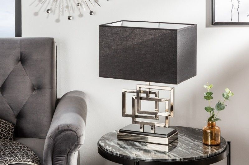 Lampe de table moderne ATLANTIS 56cm abat-jour en tissu argenté lampe en marbre noir - 39097
