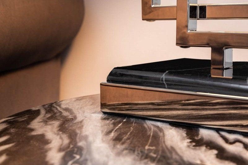 Lampe de table moderne ATLANTIS 56cm abat-jour en tissu argenté lampe en marbre noir - 39097