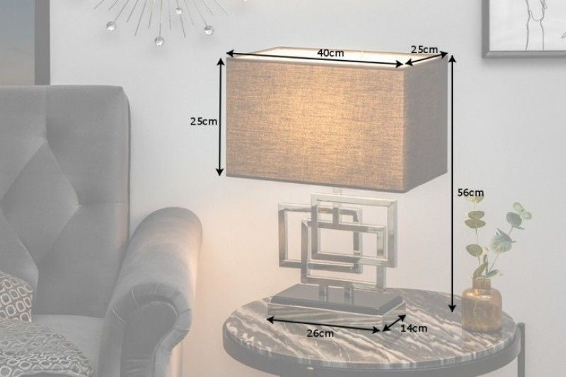 Lampe de table moderne ATLANTIS 56cm abat-jour en tissu argenté lampe en marbre noir - 39097