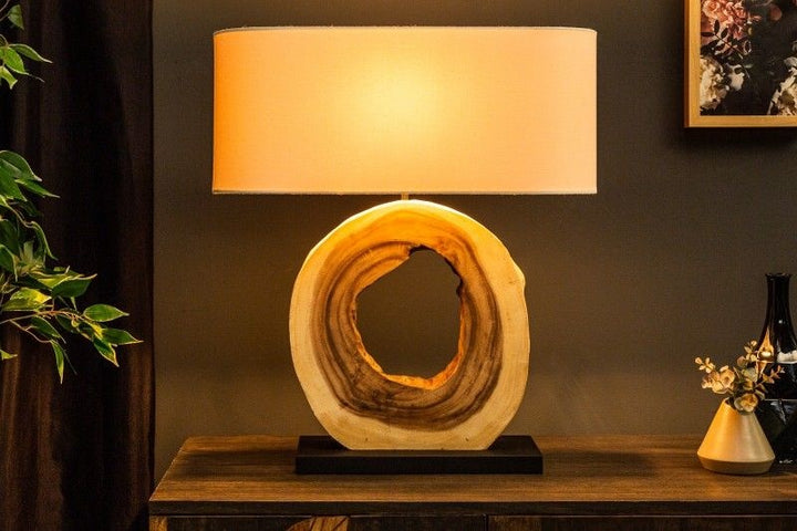 Lampe de table unique ORGANIC ARTWORK 63cm arbre à pluie avec abat-jour en lin - 39627