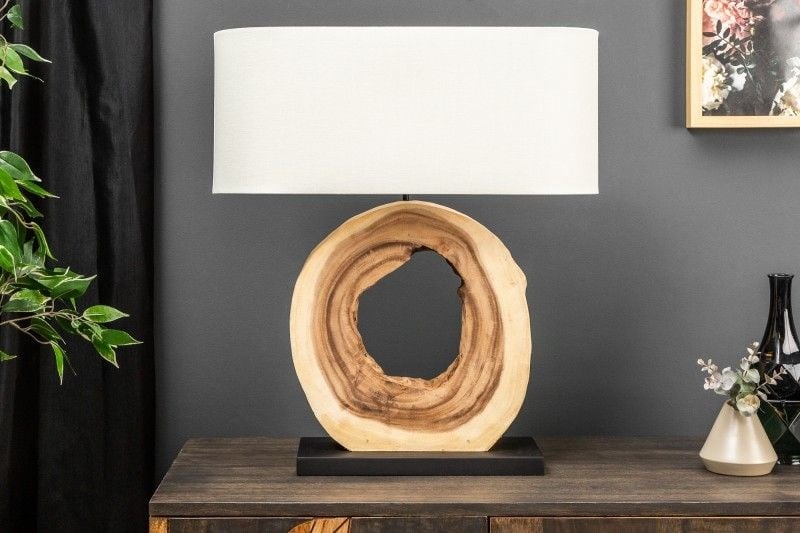 Lampe de table unique ORGANIC ARTWORK 63cm arbre à pluie avec abat-jour en lin - 39627