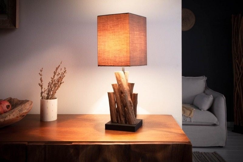 Lampe de table faite main PURE NATURE 45cm en bois de fer avec abat-jour en coton - 40402