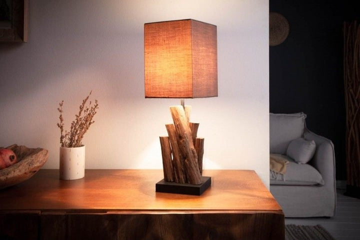 Lampe de table faite main PURE NATURE 45cm en bois de fer avec abat-jour en coton - 40402