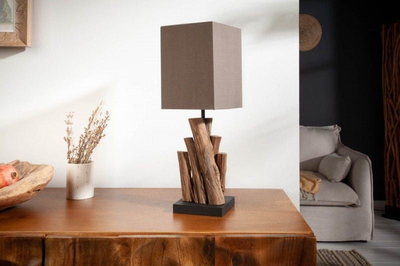 Lampe de table faite main PURE NATURE 45cm en bois de fer avec abat-jour en coton - 40402
