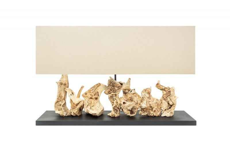 Lampe de table unique en bois flotté PURE UNIQUE 80cm beige avec abat-jour en lin - 39625