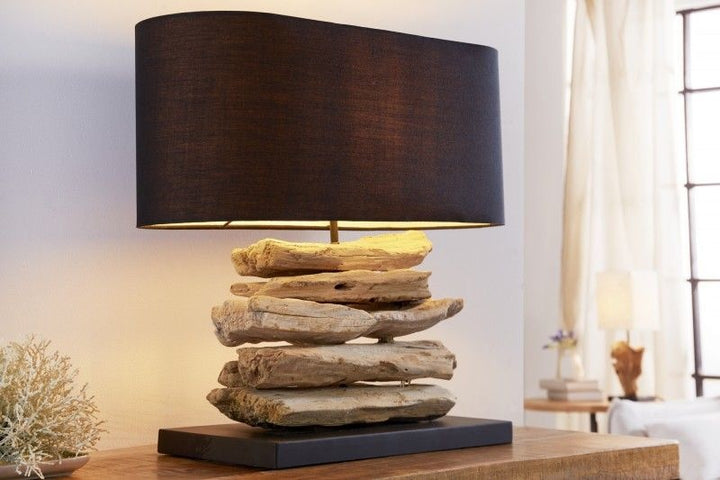 Lampe en bois flotté faite main Lampe de table RIVERINE 55 cm avec abat-jour en lin noir - 36787