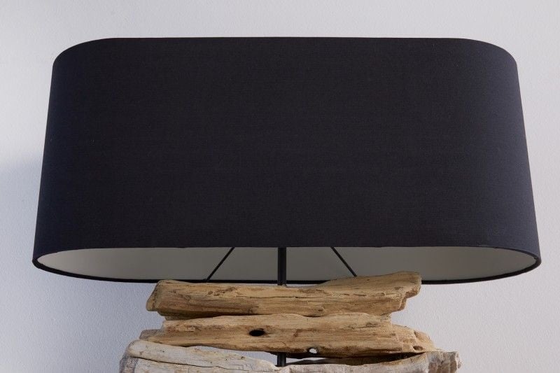 Lampe en bois flotté faite main Lampe de table RIVERINE 55 cm avec abat-jour en lin noir - 36787