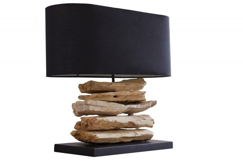 Lampe en bois flotté faite main Lampe de table RIVERINE 55 cm avec abat-jour en lin noir - 36787