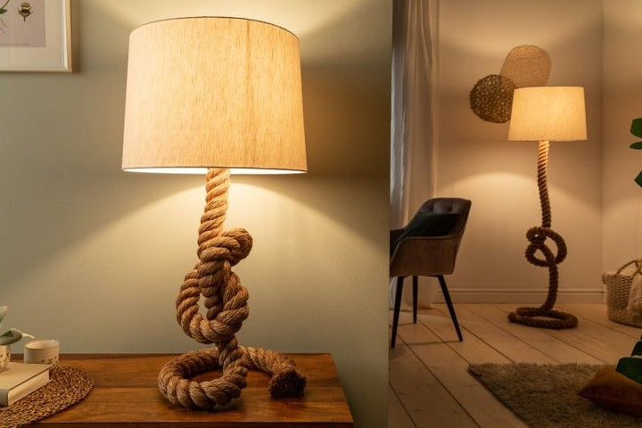 Lampadaire maritime SEVEN SEAS 80cm lampe de table corde abat-jour lin - 30201