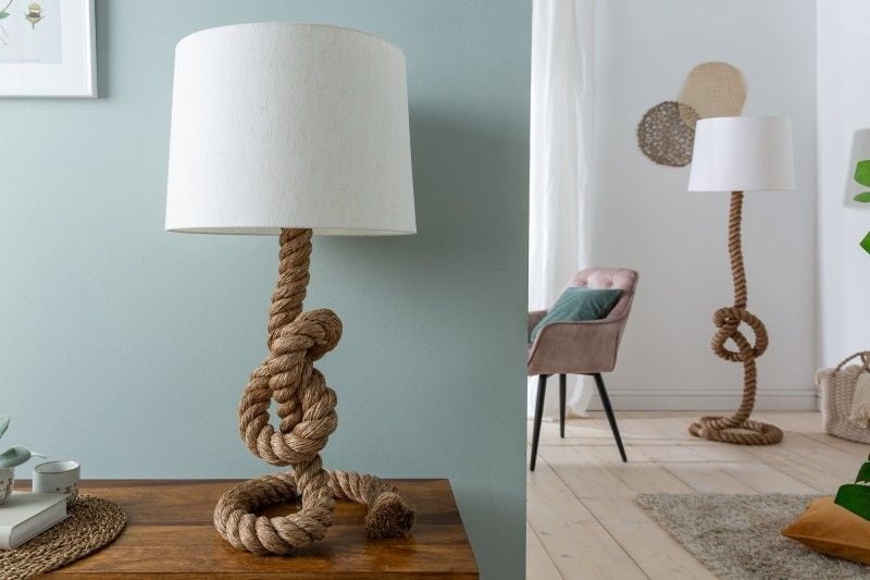Lampadaire maritime SEVEN SEAS 80cm lampe de table corde abat-jour lin - 30201
