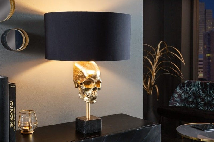 Lampe de table extravagante SKULL 56 cm lampe sculpture crâne en métal doré noir - 41529
