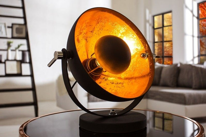 lampe de table design industriel STUDIO 40cm aspect feuille d'or noir abat-jour inclinable - 37140