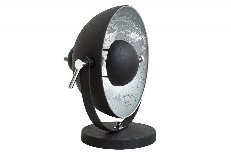 lampe de table design industriel STUDIO 40cm noir aspect feuille d'argent abat-jour inclinable - 37222