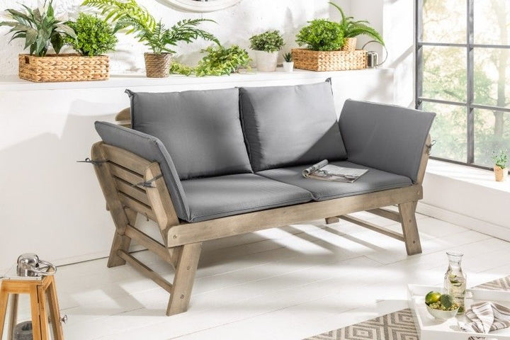 Canapé massif MODULAIRE 152cm acacia gris avec coussin banc de jardin pliant - 39837