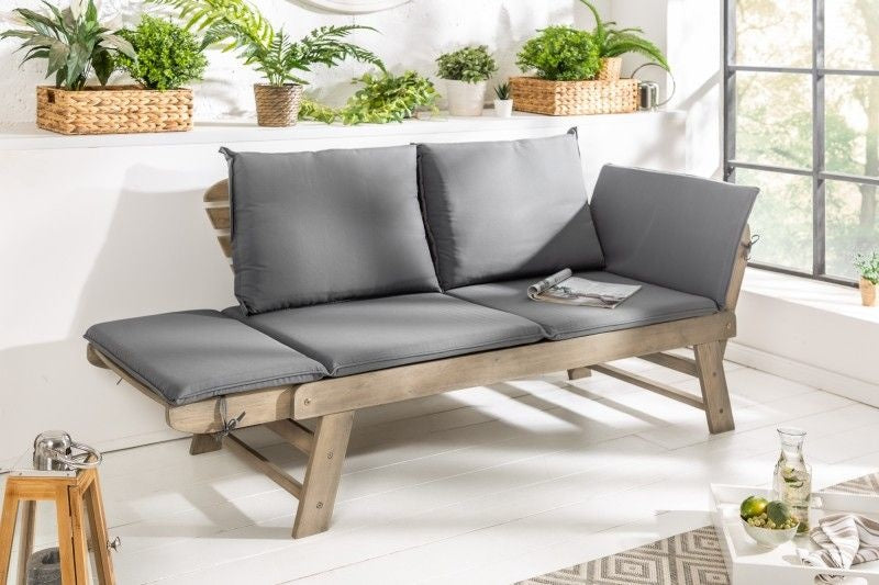 Canapé massif MODULAIRE 152cm acacia gris avec coussin banc de jardin pliant - 39837