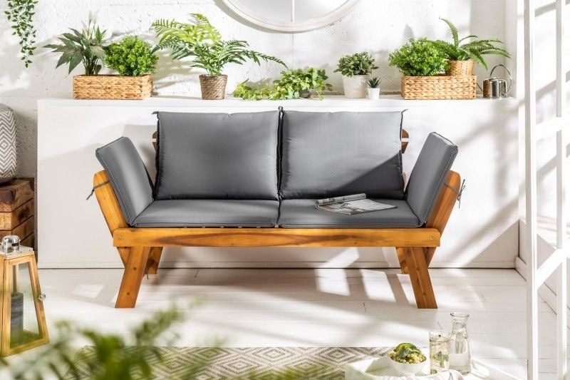 Canapé massif MODULAIRE 152cm en acacia avec coussin banc de jardin pliant - 37568