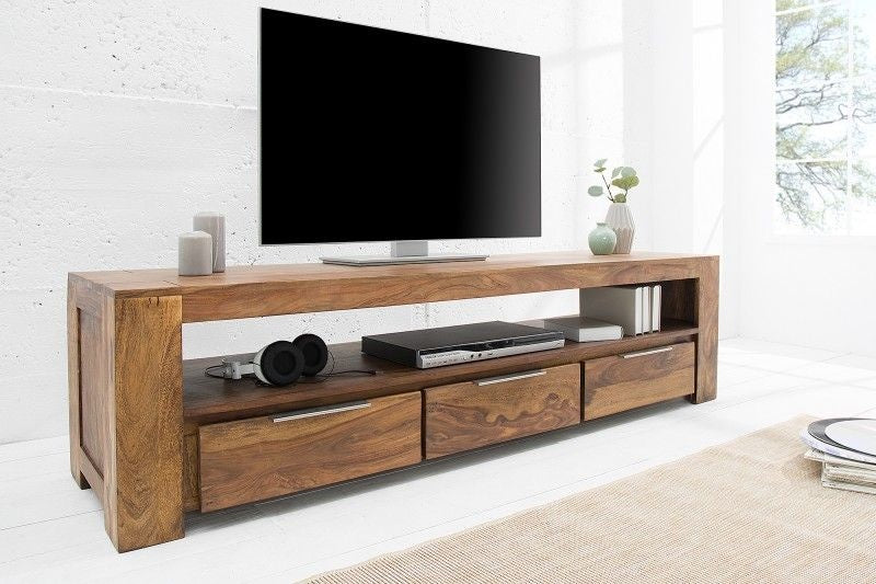 Meuble TV massif MAKASSAR Buffet 170 cm finition pierre sheesham et trois tiroirs - 38111