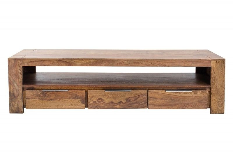 Meuble TV massif MAKASSAR Buffet 170 cm finition pierre sheesham et trois tiroirs - 38111