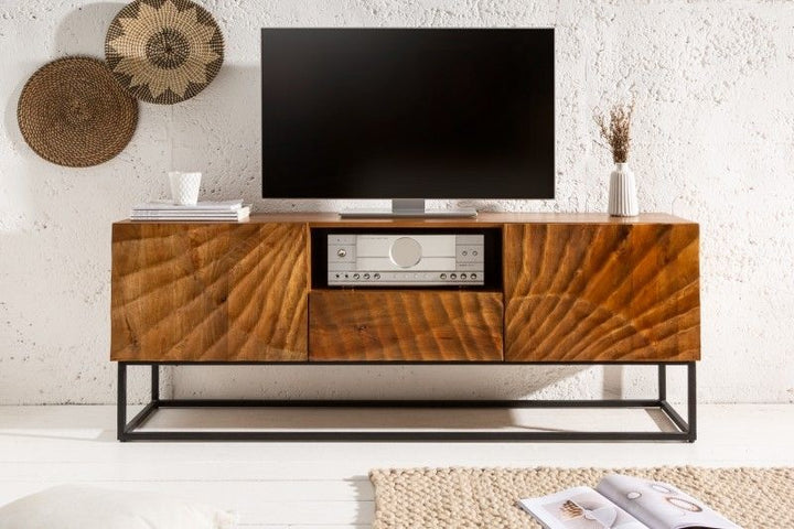 Buffet TV massif SCORPION 160 cm en bois de manguier avec sculpture 3D détaillée - 40252
