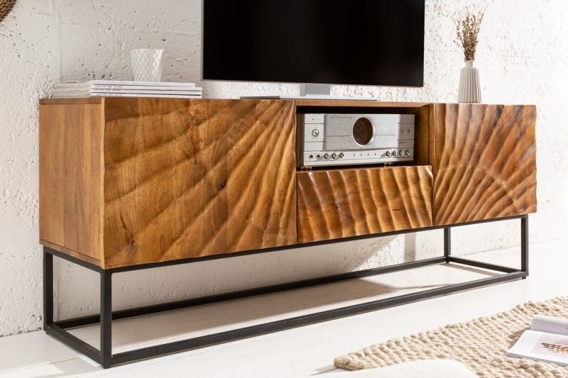 Buffet TV massif SCORPION 160 cm en bois de manguier avec sculpture 3D détaillée - 40252