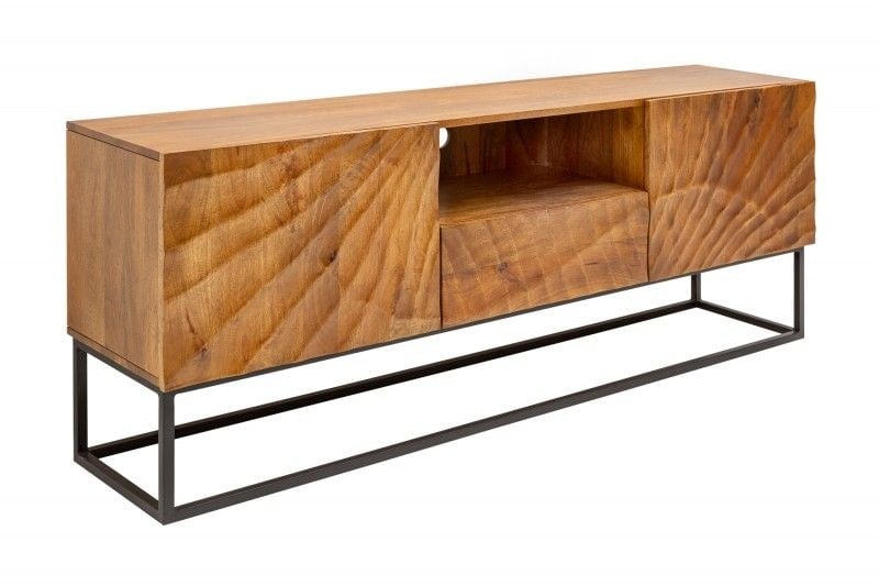 Buffet TV massif SCORPION 160 cm en bois de manguier avec sculpture 3D détaillée - 40252