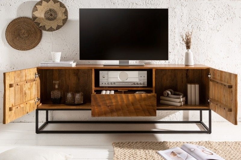 Buffet TV massif SCORPION 160 cm en bois de manguier avec sculpture 3D détaillée - 40252