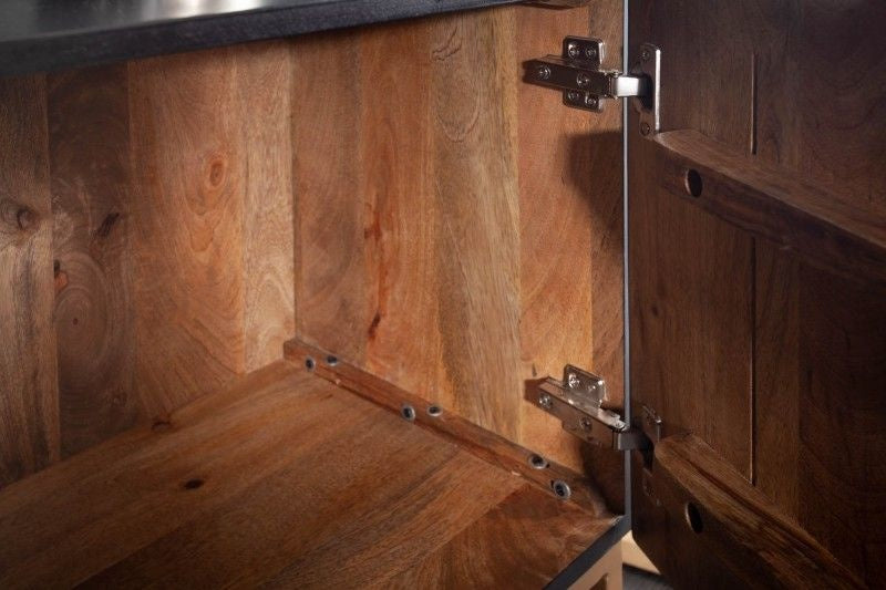Buffet TV massif SCORPION 160cm en bois de manguier noir avec sculptures 3D détaillées - 40253