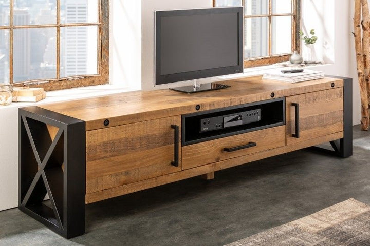 Buffet TV massif THOR 200cm en bois de pin recyclé au design industriel - 40684