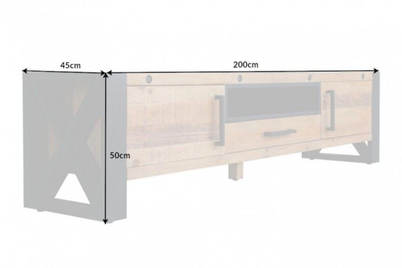 Buffet TV massif THOR 200cm en bois de pin recyclé au design industriel - 40684