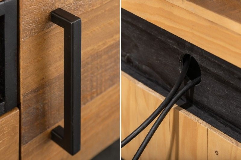 Buffet TV massif THOR 200cm en bois de pin recyclé au design industriel - 40684