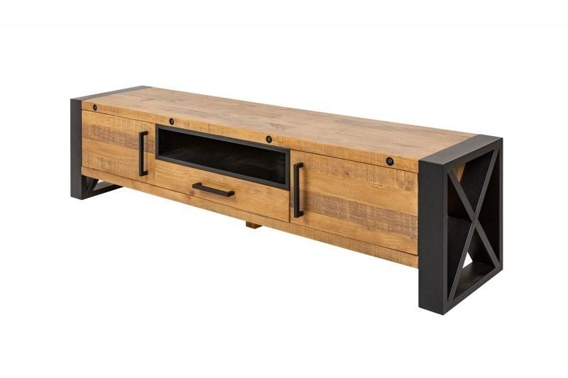 Buffet TV massif THOR 200cm en bois de pin recyclé au design industriel - 40684