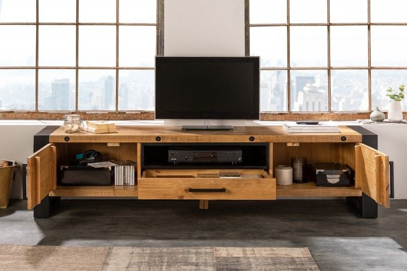 Buffet TV massif THOR 200cm en bois de pin recyclé au design industriel - 40684