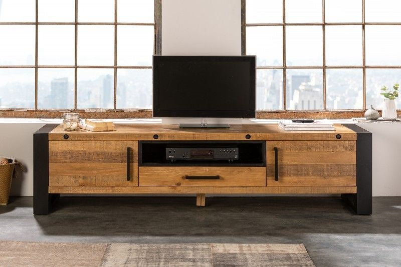 Buffet TV massif THOR 200cm en bois de pin recyclé au design industriel - 40684