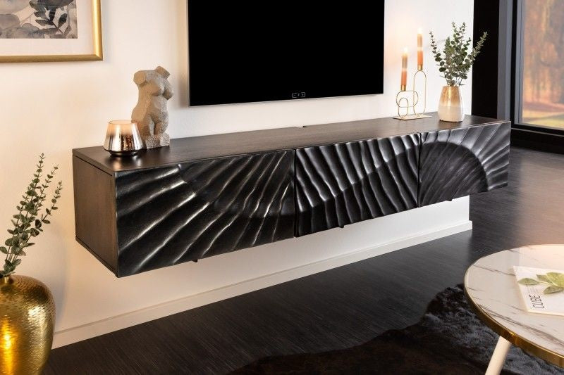 Meuble TV massif SCORPION Buffet suspendu 160 cm en manguier noir - 41995