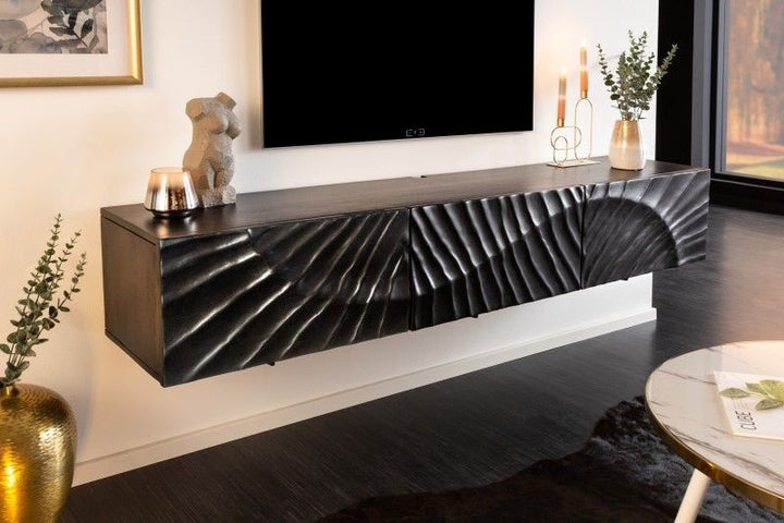 Meuble TV massif SCORPION Buffet suspendu 160 cm en manguier noir - 41995