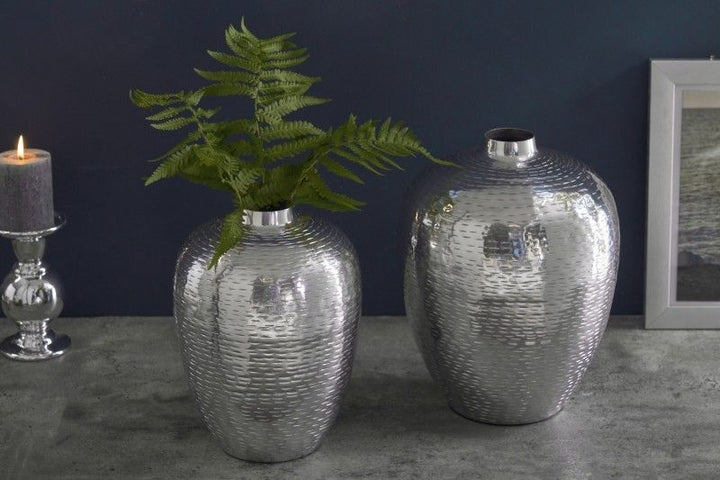 Vases élégants lot de 2 ORIENTAL 32 cm argent au design marteau à riz - 41531
